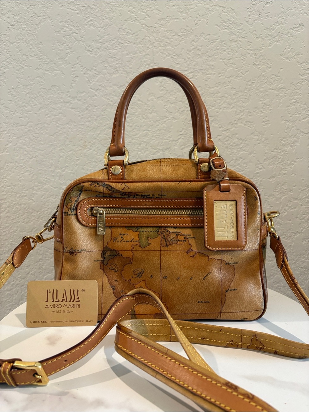 Alviero Martini Map-Print Crossbody Satchel Bag